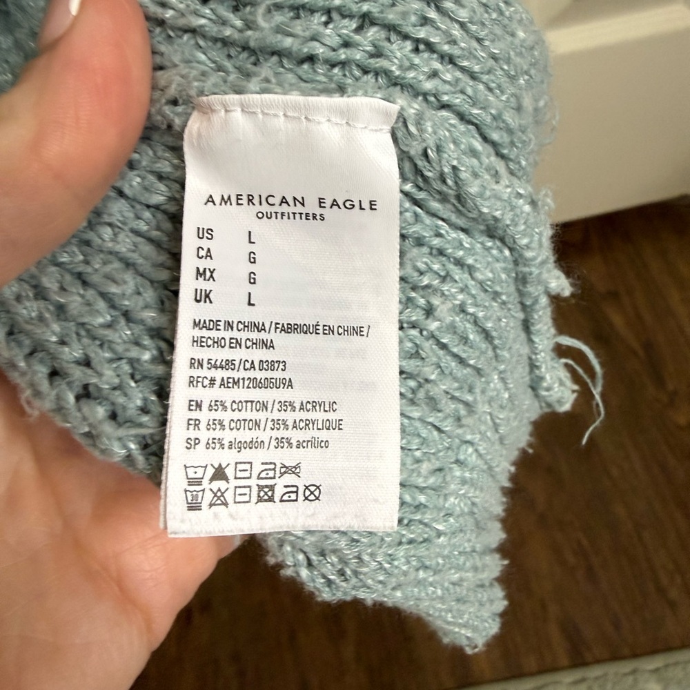 American Eagle Cable Knit Sweater Light Blue Cotton Blend Chunky Cozy Size L‎ - Picture 3 of 4